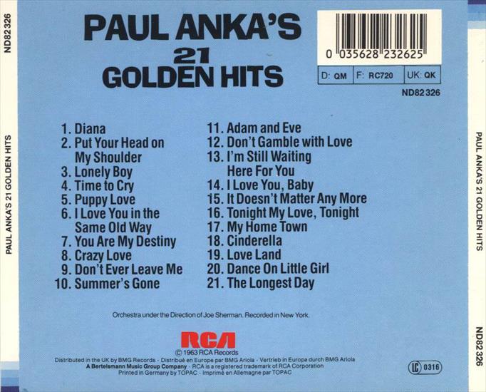 1963 - Paul Anka - 21 Golden Hits - Paul Anka - 21 Golden Hits-Back.jpg